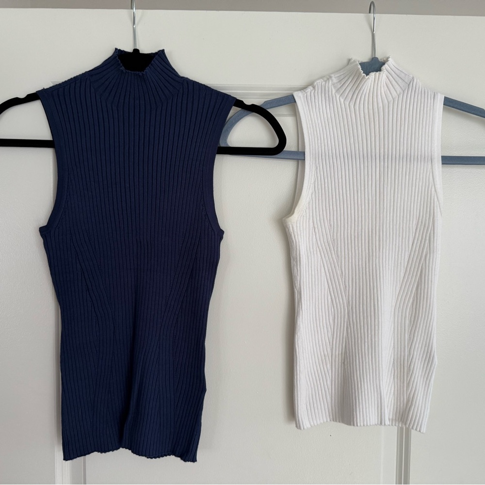 Madewell Blue & White Ribbed Knit Top